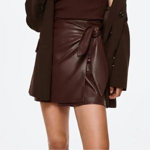Faux Leather Skirt with Tie Detail